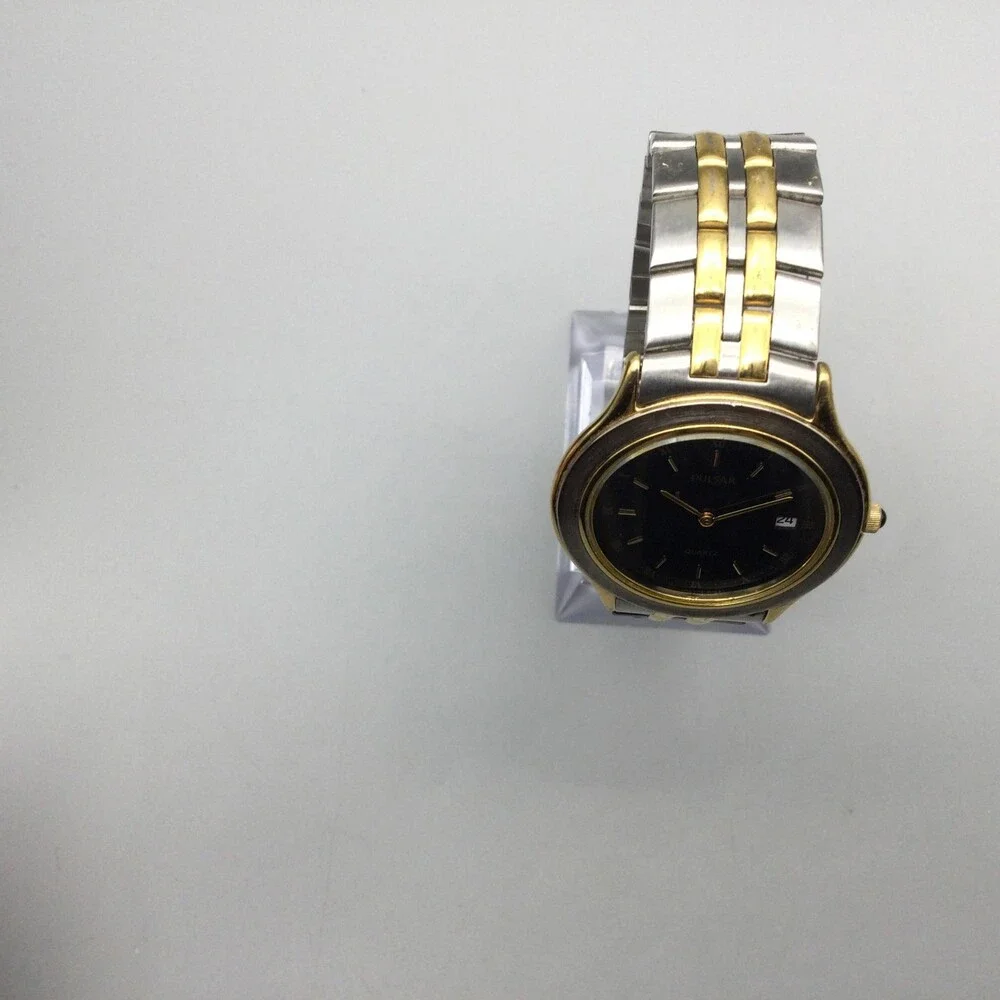 Pulsar Mens Watch 36mm Black Dial Two Tone Steel Date V729-6A00 New Battery 7